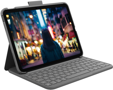 Logitech Slim Folio - Tastatur und Foliohülle - kabellos - Bluetooth LE - QWERTY - Italienisch - Oxford Gray - für Apple 10.2  iPad Wi-Fi, 10.5  iPad Pro Wi-Fi, 10.9  iPad Wi-Fi, iPad Air Wi-Fi
