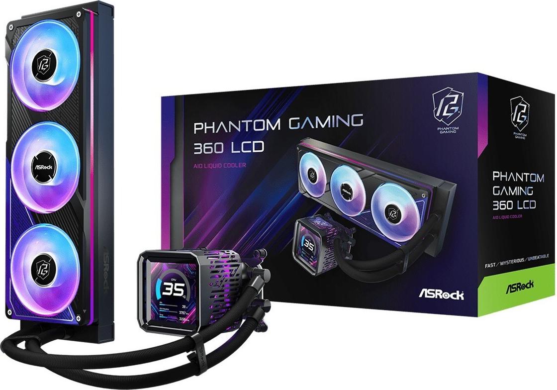 ASRock CPC Phantom Gaming 360 LCD 90-APGA36-BAAGA5 CPU-Wasserkühler 360?mm LCD-Display ARGB Triple-Fan Schwarz