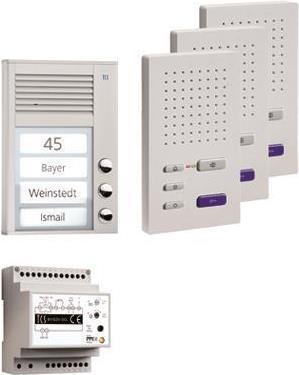 TCS pre:Pack Audio, Aufputz, PPAF03-EN/02, 3 Tasten pre:pack3 zum hörerlosen Freisprechen Aufputz bestehend aus 3 bereits vorkonfigurierten TCS-Grundkomponenten: 1x Außenstation PAK01-EN/P, 3x Innenstation ISW3030-0140 (vorkonfiguriert), 1x Versorgungs- u