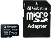 Verbatim Premium - Flash-Speicherkarte (SD-Adapter inbegriffen) - 256GB - UHS Class 1 / Class10 - microSDXC UHS-I (44087)