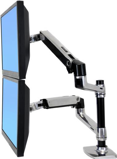 ERGOTRON LX Dual Monitor Arm in Aluminium inklusive einer Notebook Halterung - Monitor Tischhalterung mit patentierter CF-Technologie für 2 Bildschirme bis 61,00cm (24) , 33cm Höhenverstellung, VESA Standard und  (45-248-026)