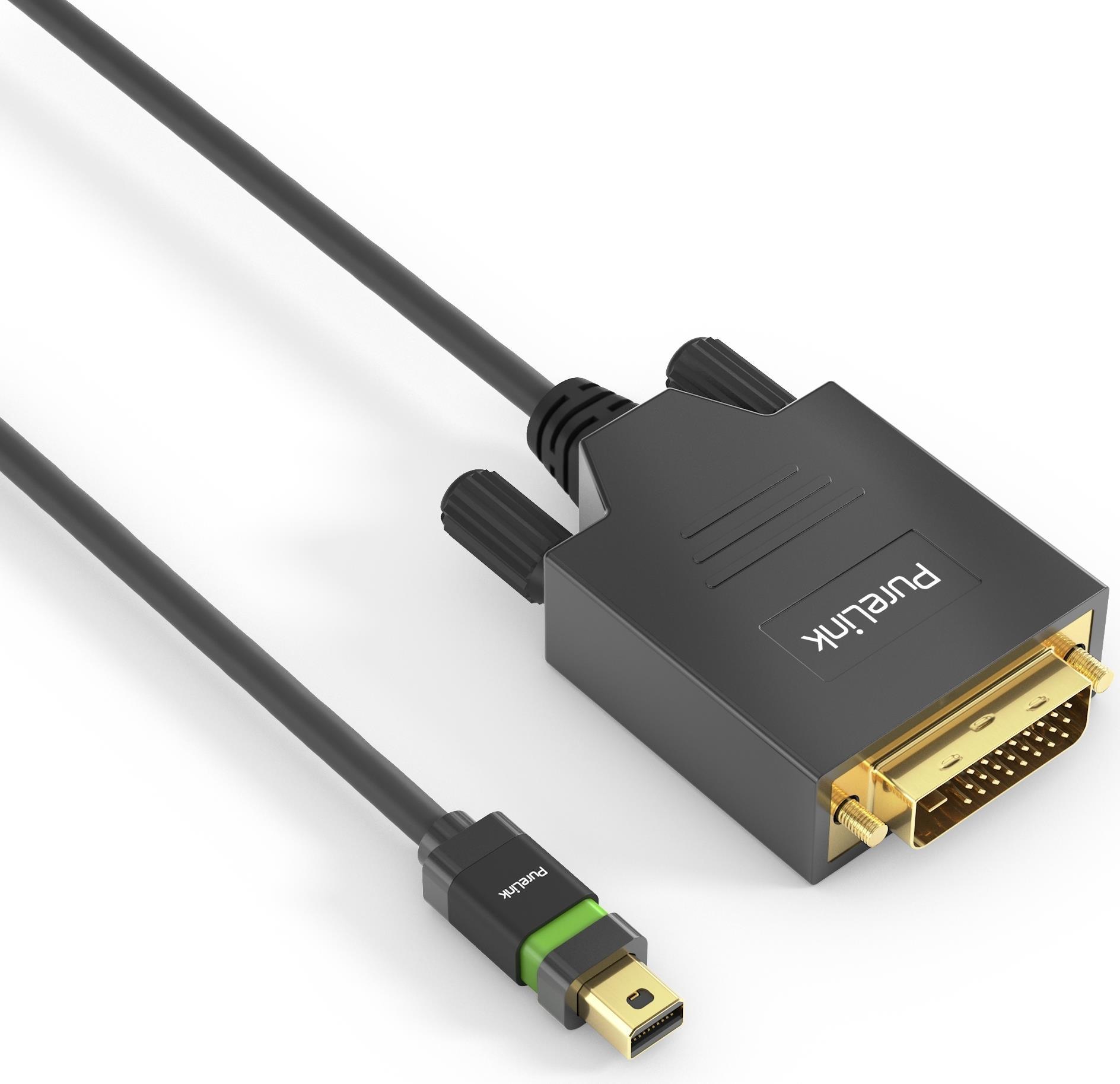 PureLink - MiniDP/DVI Kabel - Ultimate Serie - 1,50m - schwarz PureLink® - Ultimate Serie. MiniDP Kabel mit 24 kt. vergoldeten Präzisions-Steckkontakten und ULS (Ultra Lock System). DP1.2 Version (DVI max 2K). Mini DisplayPort Stecker auf DVI Stecker (24