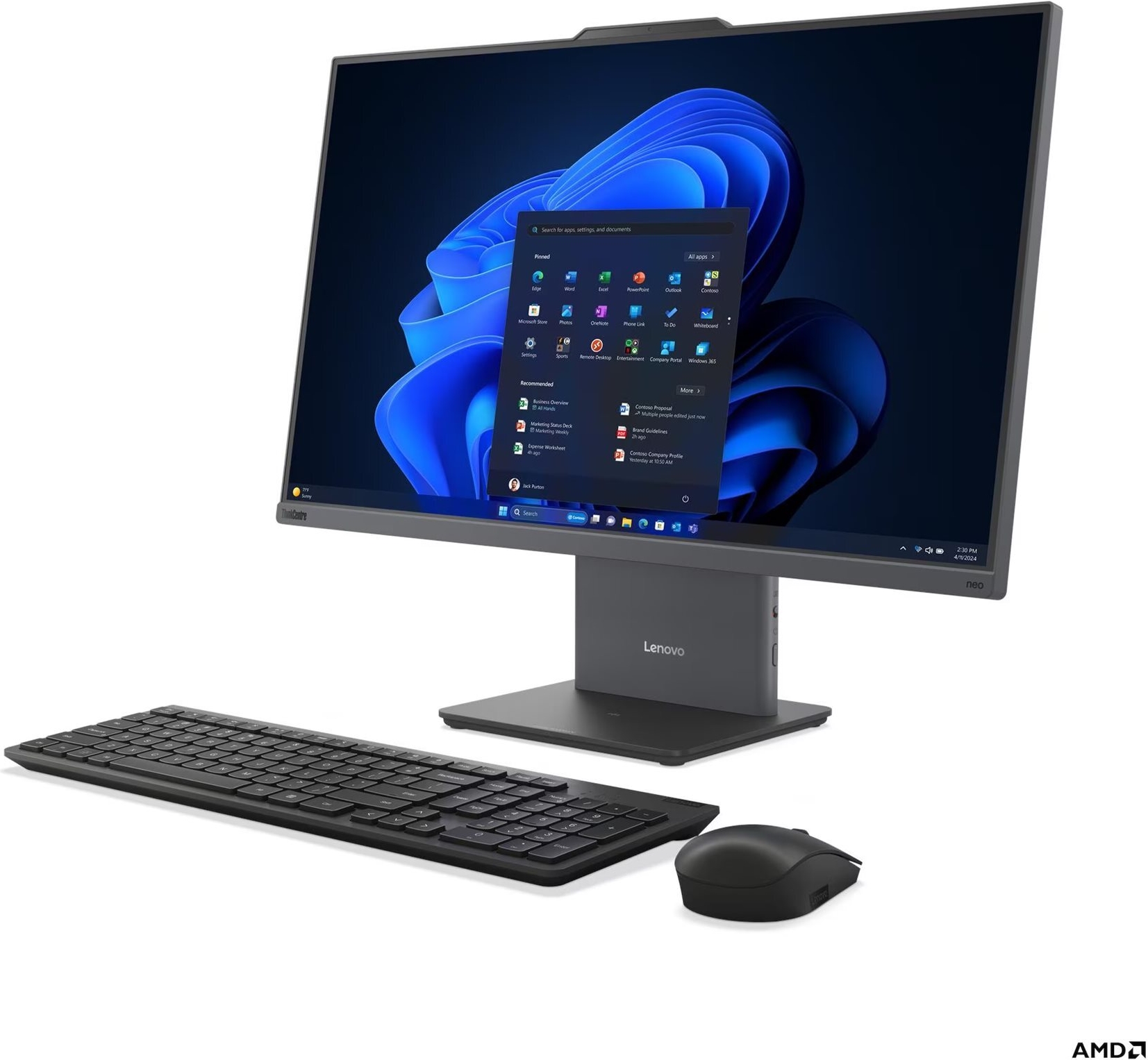 Lenovo ThinkCentre neo 55a 24 Gen 6 13FA - All-in-One (Komplettlösung) - mit Monitorständer - Ryzen 5 220 / 3.2 GHz - RAM 16 GB - SSD 512 GB - TCG Opal Encryption, NVMe - Radeon 740M - 1GbE, Bluetooth 5.3, Wi-Fi 6 - WLAN: 802.11a/b/g/n/ac/ax, Bluetooth 5.
