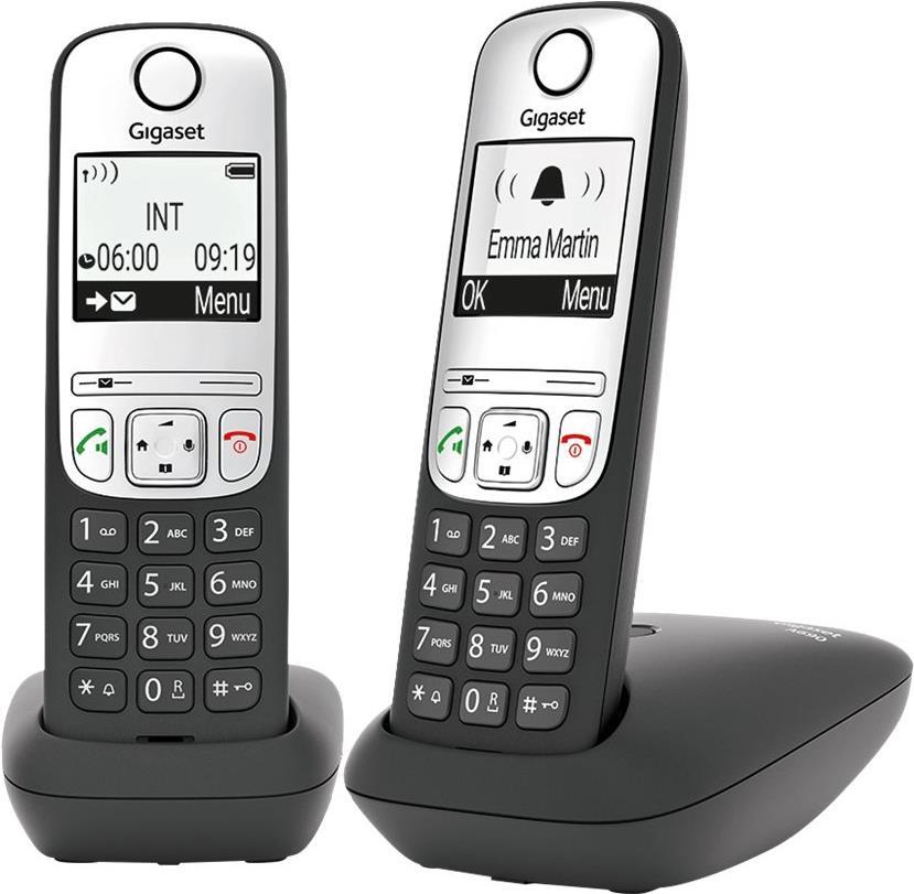 Gigaset A690 Duo - Schnurlostelefon mit Rufnummernanzeige - ECO DECTGAP - dreiweg Anruffunktion - Schwarz + zusätzliches Handset (L36852-H2810-B101)
