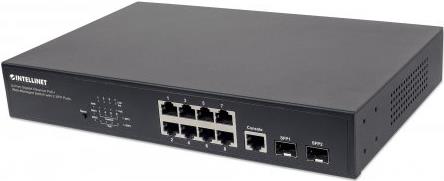 Intellinet 8-Port Gigabit Ethernet PoE+ Web-Managed Switch with 2 SFP Ports - Switch - verwaltet - 8 x 10/100/1000 (PoE+) + 2 x Gigabit SFP - an Rack montierbar - PoE+ (140 W) (561167)