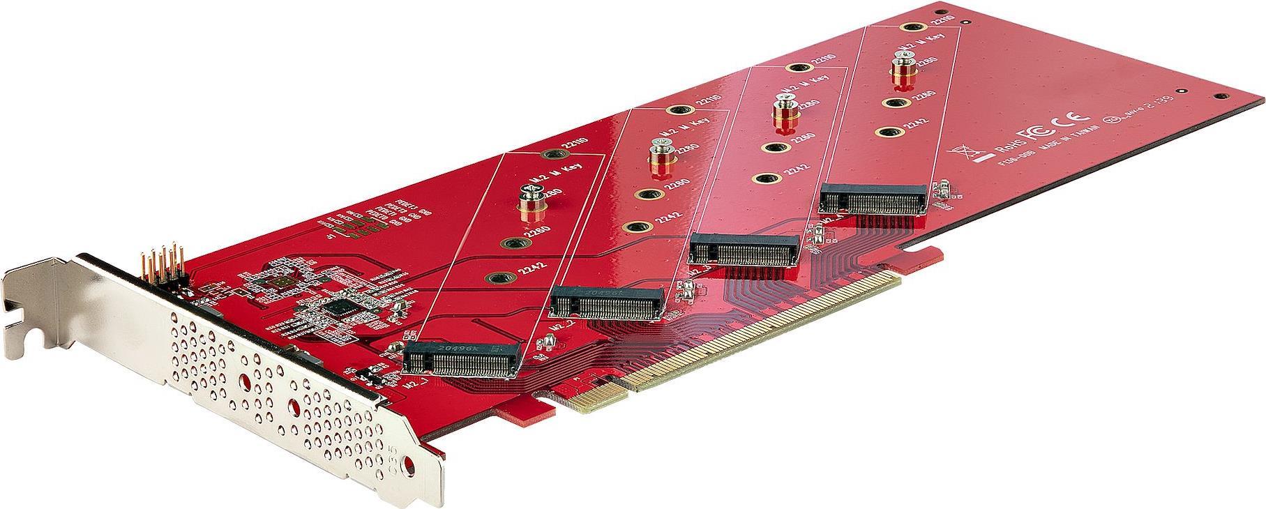 StarTech.com Quad M.2 PCIe Adapter Card, x16 Quad NVMe or AHCI M.2 SSD to PCI Express 4,0, Up to 7,8GBps/Drive, For 2242/2260/2280/22110mm PCIe M-Key M2 SSDs, Bifurcation Required - PC/Linux Compatible (QUAD-M2-PCIE-CARD-B) - Schnittstellenadapter - M.2 -