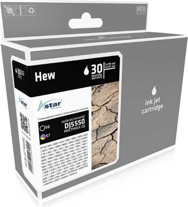 Astar - 2er-Pack - Schwarz, Farbe (Cyan, Magenta, Gelb) - kompatibel - Tintenpatrone (Alternative zu: HP C6657A, HP C6656A) - für HP Deskjet 51XX, Officejet 42XX, 56XX, J5508, J5520, Photosmart 7550, psc 1110, 12XX, 13XX