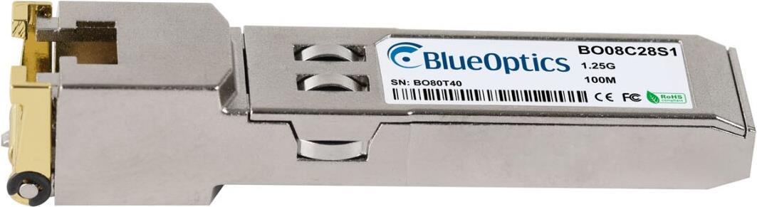 Evertz Scorpion SFPTR-RJ45-SER-AV kompatibler BlueOptics© SFP Transceiver für Gigabit Highspeed Datenübertragungen in Glasfaser Netzwerken. Unterstützt Gigabit Ethernet in Switchen, Routern, Storage Systemen und ähnlicher Hardware. BlueOptics SFP Transcei