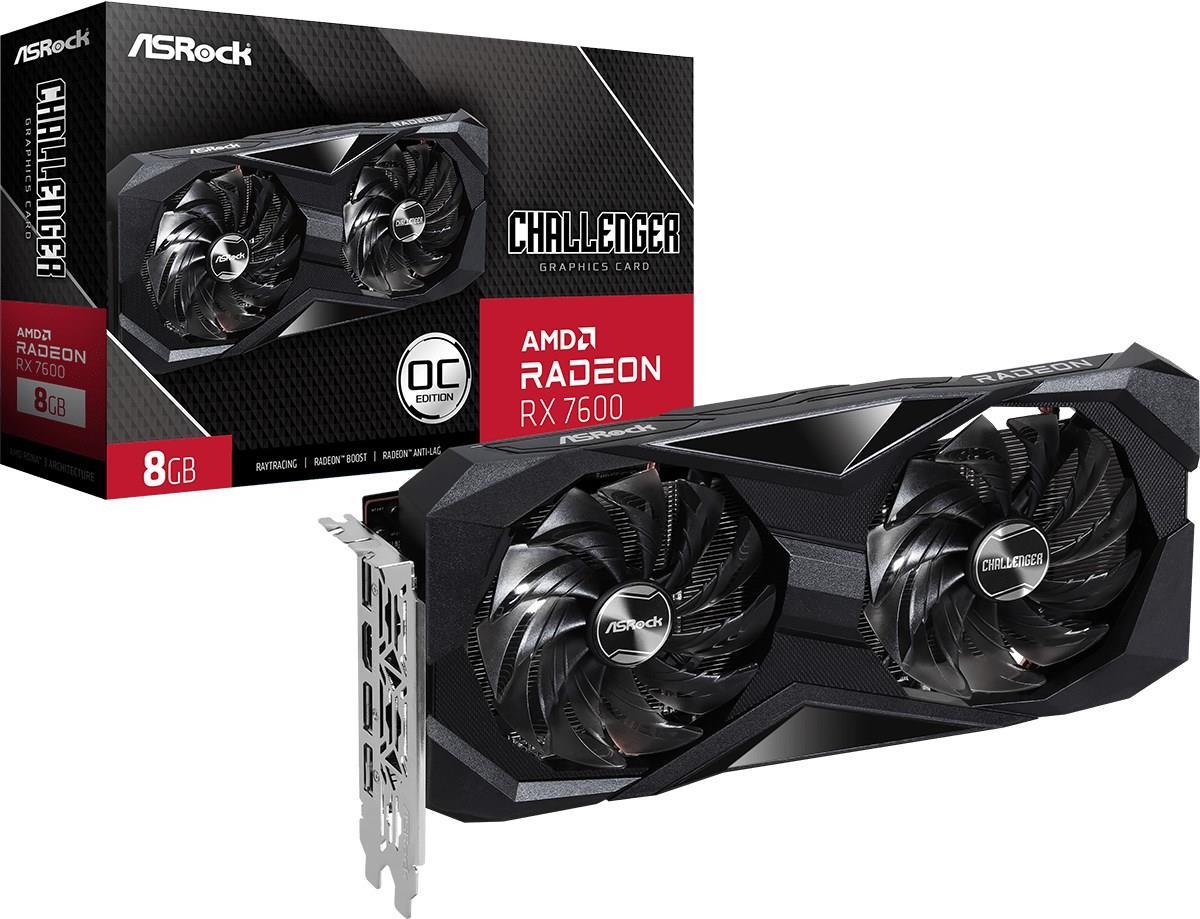 ASRock Challenger Radeon RX 7600 8GB OC - Grafikkarten - Radeon RX 7600 - 8GB GDDR6 - PCIe 4,0 x8 - HDMI, 3 x DisplayPort - Box (90-GA41ZZ-00UANF)