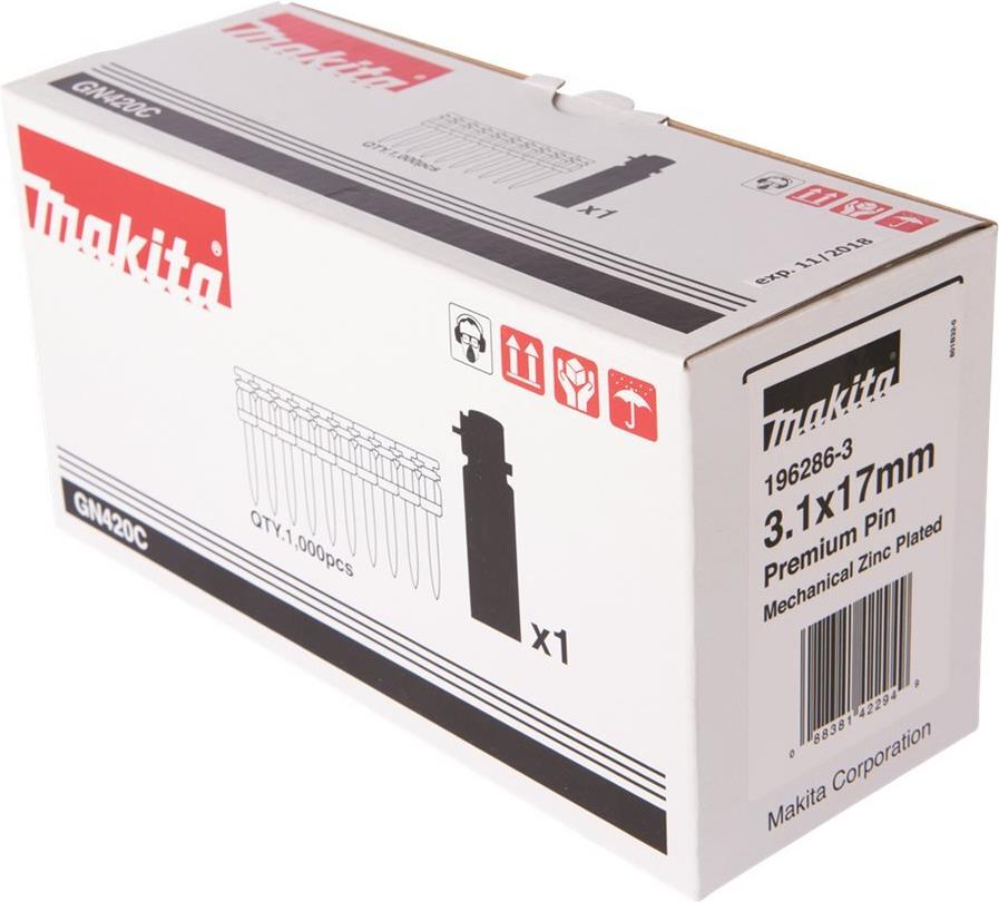 Makita - Nagelset - für Beton - 1000 Stücke - 3,1 mm - Länge: 17 mm (196286-3)