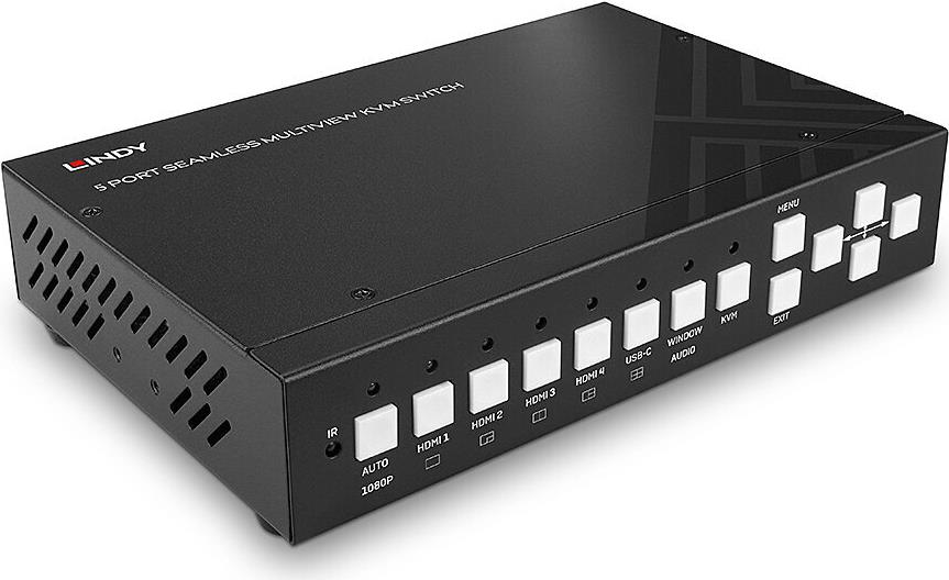 Lindy 5 Port KVM Switch HDMI 4K60 Seamless Multiview Fortschrittliche Switch-Lösung für HDMI- und USB Typ C-Quellen (32330)