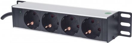 Intellinet 25,40cm (10) 1U Rackmount 4-Way Power Strip - German Type, With Power Indicator, No Surge Protection, 1,8m Power Cord - Steckdosenleiste (Rack - einbaufähig) Eingabe, Eingang CEE 7/4 - Ausgangsanschlüsse: 4 (power CEE 7/3) - 1U - 25,4 cm (10) -