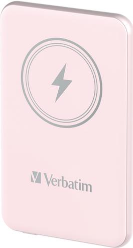 Verbatim Charge n Go - Induktive Power Bank - Magnethalterung - Li-Pol - 5000 mAh - 20 Watt - 2,4 A - Apple Fast Charge, PD 3,0, QC 3,0, Apple 2,4A, USB BC 1,2 (24 pin USB-C) - pink (32243)