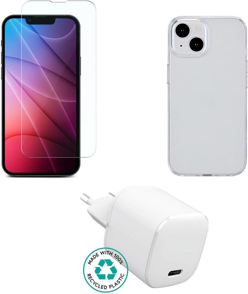eSTUFF - Zubehörkit für Handy - charger, cover, glass - für Apple iPhone 16e und iPhone 14 (ES-KIT-IPH14)