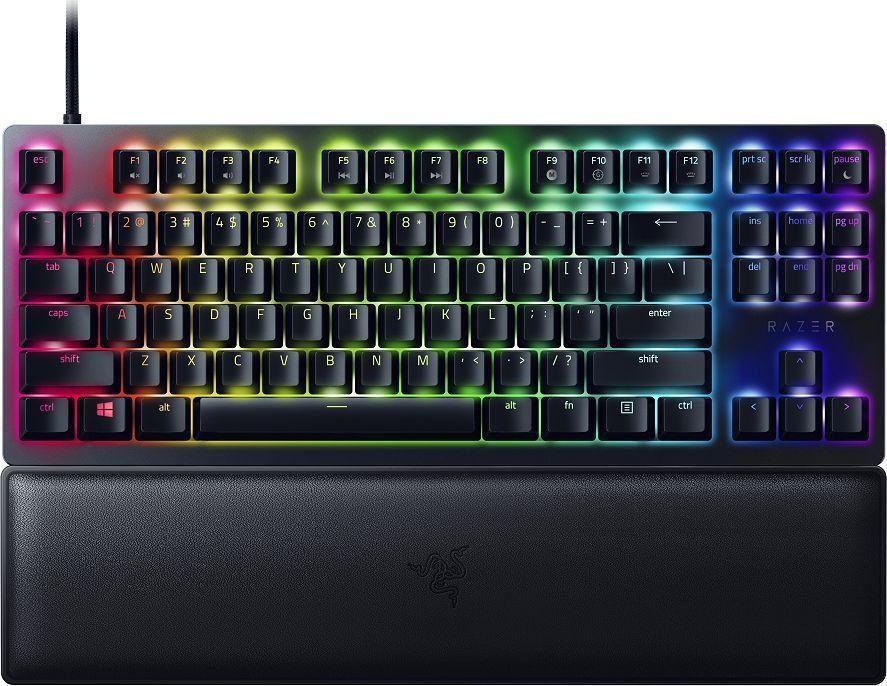 Razer Huntsman V2 Tenkeyless. Tastatur Formfaktor: Tenkeyless (80 - 87 %). Tastatur-Stil: Gerade. Geräteschnittstelle: USB, Tastaturaufbau: QWERTY. Typ der Hintergrundbeleuchtung: RGB-LED, Handgelenkauflage. Empfohlene Nutzung: Gaming. Produktfarbe: Schwa
