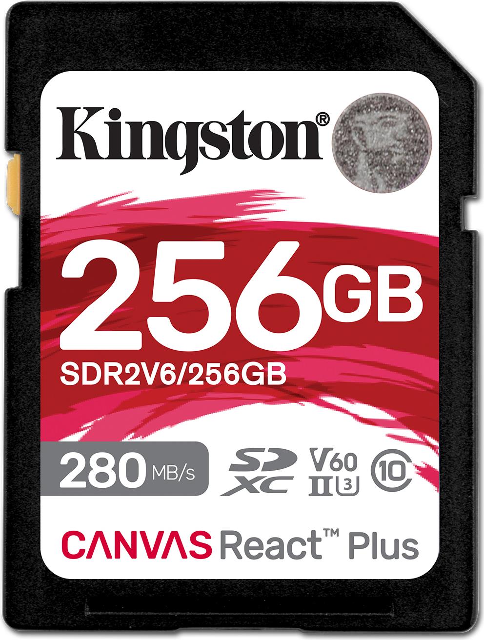 Kingston Canvas React Plus - Flash-Speicherkarte - 256GB - Video Class V60 / UHS-II U3 / Class10 - SDXC UHS-II (SDR2V6/256GB)