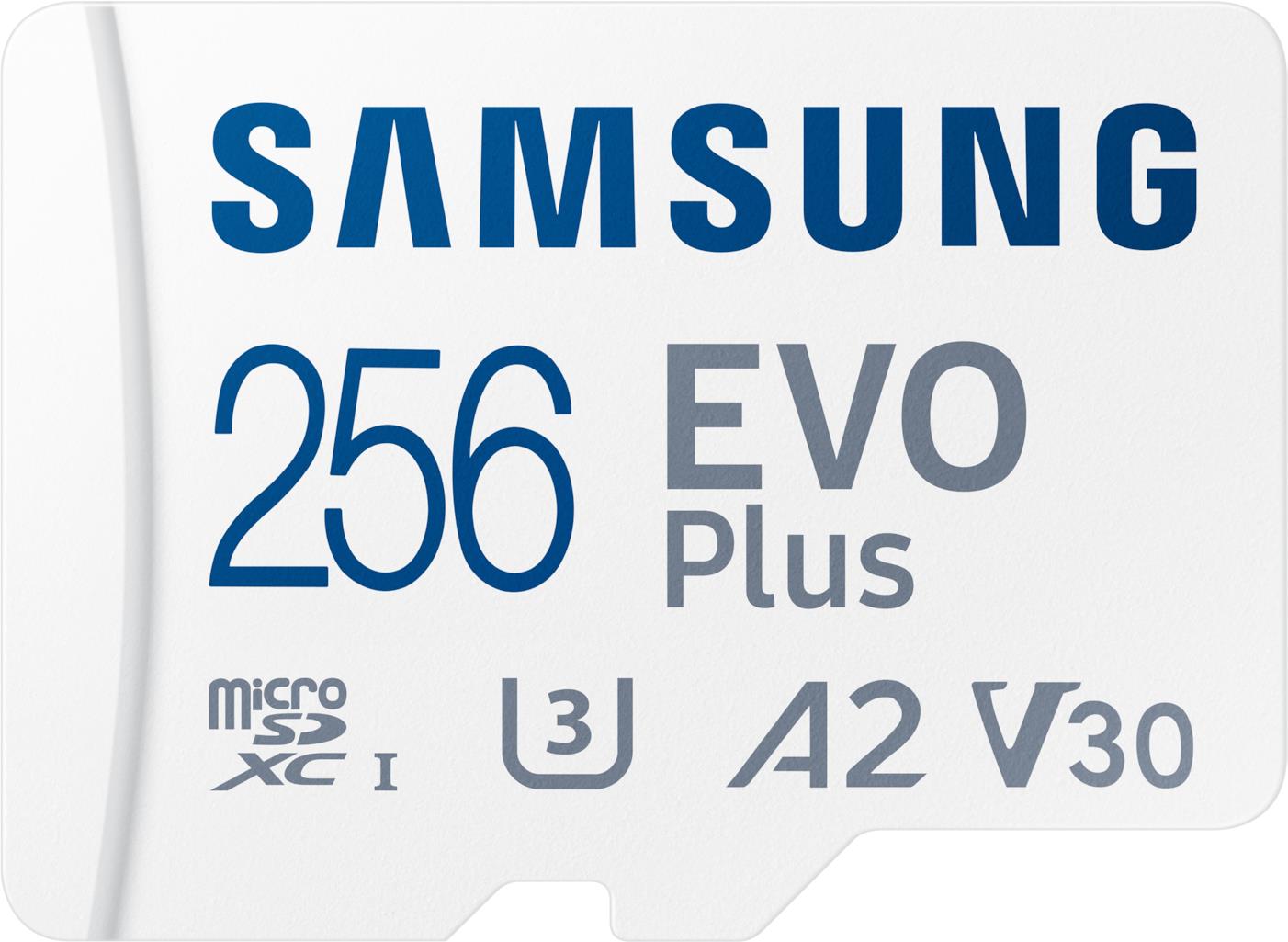 Samsung EVO Plus MB-MC256S - Flash-Speicherkarte (microSDXC-an-SD-Adapter inbegriffen) - 256GB - A2 / Video Class V30 / UHS-I U3 / Class10 - microSDXC UHS-I - weiß (MB-MC256SA/EU)