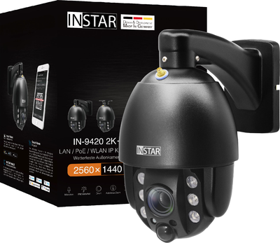 INSTAR IN-9420 14091 2K+ PTZ IP-Überwachungskamera schwarz WLAN LAN PoE 2560x1440 Pixel IP66