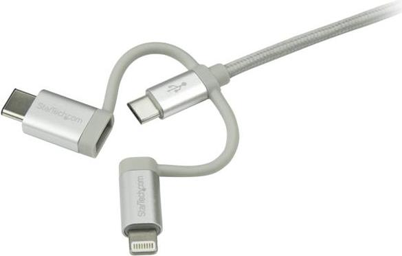 StarTech.com USB Lightning Kabel - USB-C Micro-B Laddekabel - 1,0m- geflochten - Silber - USB auf Lightning Kabel - USB zu USB C - USB-Kabel - USB (M) bis Micro-USB Type B, Lightning, USB Typ C (M) - 1,0m - Silber (LTCUB1MGR)