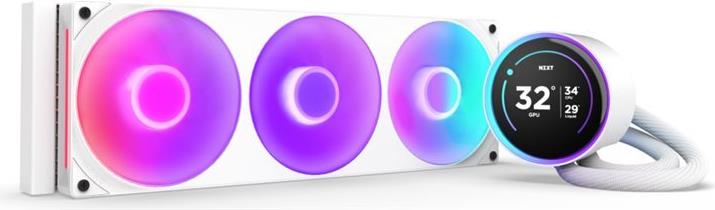 NZXT Kraken Elite 360 RGB - Prozessor-Flüssigkeitskühlsystem - mit LCD-Display - Kühlergröße: 360 mm - (für: LGA1851, LGA1700, LGA1200, LGA115x Socket, AM4, AM5) - Kupfer - 120 mm - Mattes Weiß (RL-KR36E-W2)