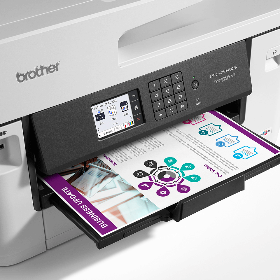 Brother MFC-J5340DW - Multifunktionsdrucker - Farbe - Tintenstrahl - A3 (Medien) - bis zu 25 Seiten/Min. (Kopieren) - bis zu 28 Seiten/Min. (Drucken) - 250 Blatt - 14.4 Kbps - USB 2.0, LAN, Wi-Fi(n), USB-Host (MFCJ5340DWRE1)