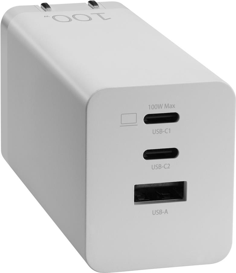 ASUS AC100-02 - Netzteil - GaN-Technologie - 100 Watt - 5 A - Apple Fast Charge, Fast Charge, PD 3,0, QC 4,0 - 3 Ausgabeanschlussstellen (USB, 2 x USB-C) - weiß - Europa (90XB07IN-BPW010)