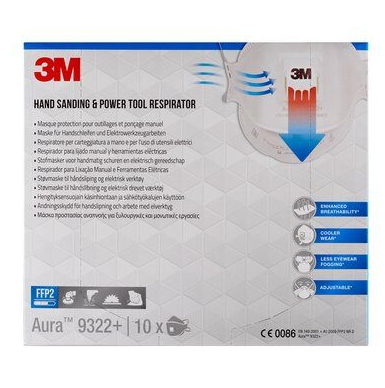 3M Atemschutzmasken Aura Comfort Cool Flow 9322+ FFP2 NR D DIN EN 149:2001, A1:2009, 10 St. (7100140882)