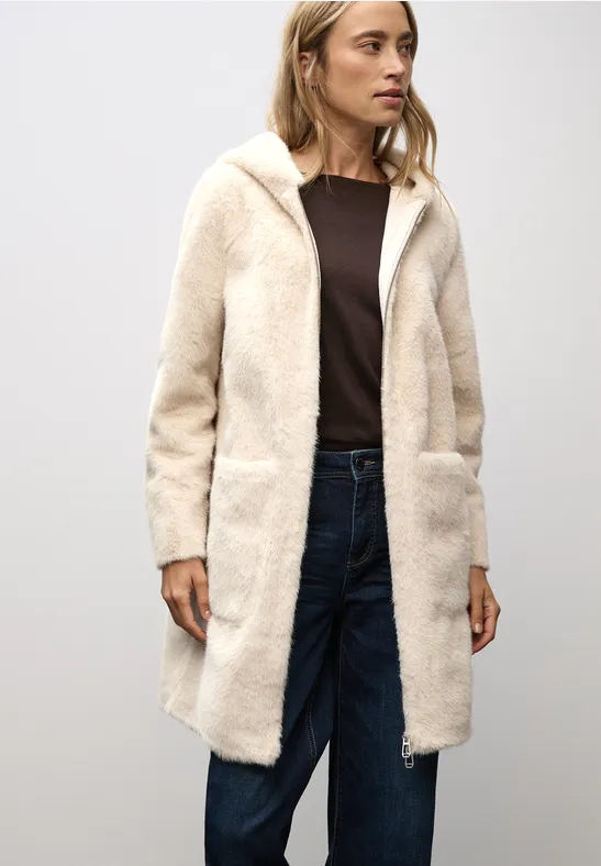 Street One Fake Fur Mantel mit Kapuze