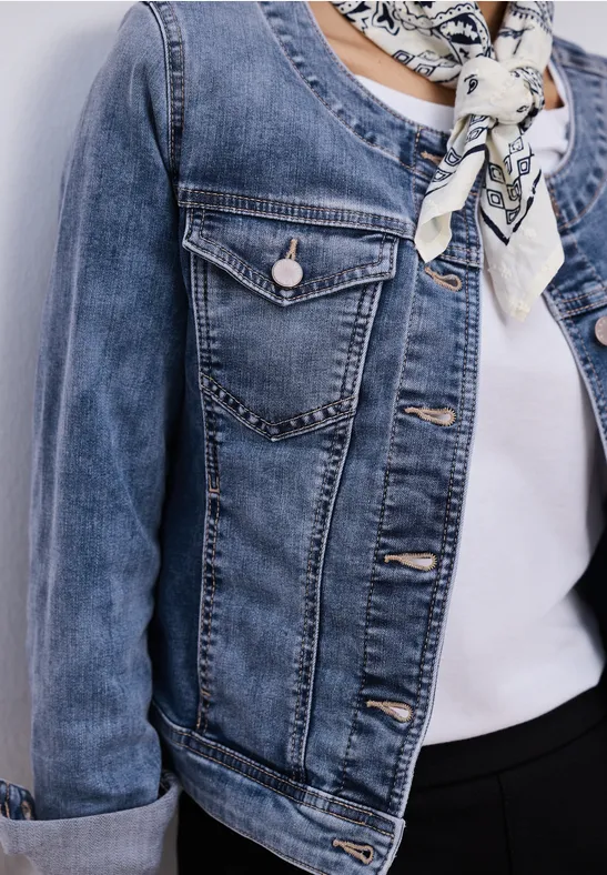Street One Jeansjacke mit Rundhals und Knopfleiste
