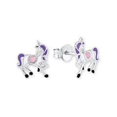 Mädchenohrstecker Einhorn aus Sterlingsilber, Emaille