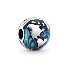Clip Globus aus Sterlingsilber mit blauer Emaille