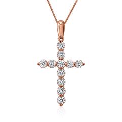 Kette mit Kreuzanhänger, Roségold, lab grown Diamanten