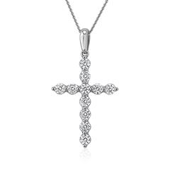 Weißgoldene Kreuzkette mit lab grown Diamanten