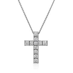 Damenkette mit Kreuzanhänger aus Weißgold, Diamanten