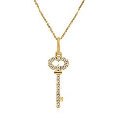 Goldkette für Damen mit Anhänger Schlüssel, Diamanten