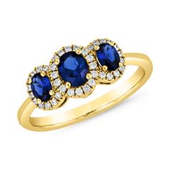Goldring für Damen mit Saphiren und lab-grown Diamanten