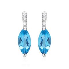 14K Weißgold Ohrstecker Blautopas 6 Diamanten