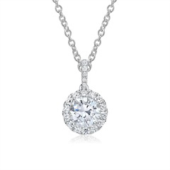 750er Weißgoldkette mit Halo Anhänger Diamanten