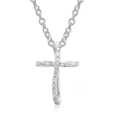 585er Weißgold-Kette Kreuz 14 Diamanten