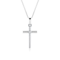 Kreuzkette aus 14K Weißgold mit Brillant