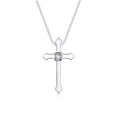 585er Weißgold Kette Kreuz mit Diamant