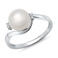 585er Weißgold-Ring Perle 4 Diamanten 0,028 ct.