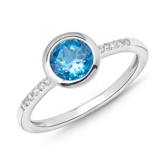 585er Weißgold-Ring Topas Diamanten 0,073 ct.