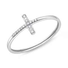 585er Weißgold Ring Kreuz 17 Diamanten
