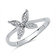 Ring 585er Weißgold Blume 12 Diamanten