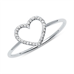 585er Goldring Herz mit Diamantbesatz