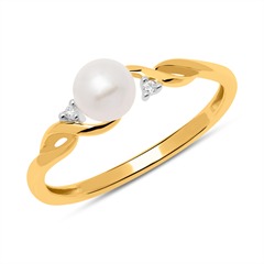 585er Goldring mit Süßwasserperle und Diamanten