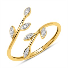585er Goldring im Blattdesign mit Diamanten