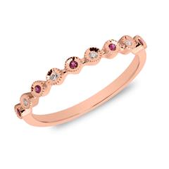 585er Roségold Ring mit Rubinen und Diamanten