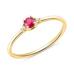 585er Goldring mit einem Rubin und Diamanten